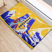Barbados Coat of Arms Rubber Doormat with Yellow Blue Pelican Dolphin Graphic - Wonder Print Shop