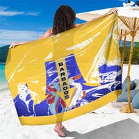 Barbados Coat of Arms Sarong with Yellow Blue Pelican Dolphin Graphic - Wonder Print Shop