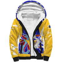 Barbados Coat of Arms Sherpa Hoodie with Yellow Blue Pelican Dolphin Graphic - Wonder Print Shop