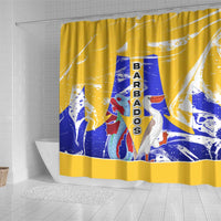 Barbados Coat of Arms Shower Curtain with Yellow Blue Pelican Dolphin Graphic - Wonder Print Shop