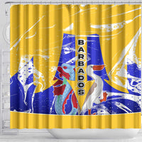 Barbados Coat of Arms Shower Curtain with Yellow Blue Pelican Dolphin Graphic - Wonder Print Shop