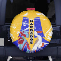 Barbados Coat of Arms Spare Tire Cover with Yellow Blue Pelican Dolphin Graphic - Wonder Print Shop