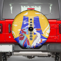 Barbados Coat of Arms Spare Tire Cover with Yellow Blue Pelican Dolphin Graphic - Wonder Print Shop