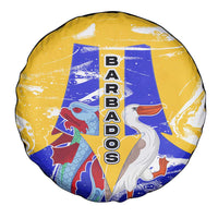 Barbados Coat of Arms Spare Tire Cover with Yellow Blue Pelican Dolphin Graphic - Wonder Print Shop