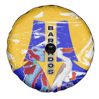 Barbados Coat of Arms Spare Tire Cover with Yellow Blue Pelican Dolphin Graphic - Wonder Print Shop