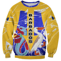 Barbados Coat of Arms Sweatshirt with Yellow Blue Pelican Dolphin Graphic - Wonder Print Shop