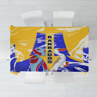 Barbados Coat of Arms Tablecloth with Yellow Blue Pelican Dolphin Graphic - Wonder Print Shop