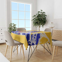 Barbados Coat of Arms Tablecloth with Yellow Blue Pelican Dolphin Graphic - Wonder Print Shop
