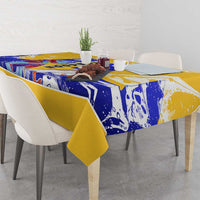 Barbados Coat of Arms Tablecloth with Yellow Blue Pelican Dolphin Graphic - Wonder Print Shop