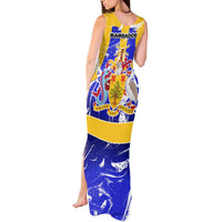 Barbados Coat of Arms Tank Maxi Dress with Yellow Blue Pelican Dolphin Graphic - Wonder Print Shop