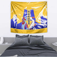 Barbados Coat of Arms Tapestry with Yellow Blue Pelican Dolphin Graphic - Wonder Print Shop