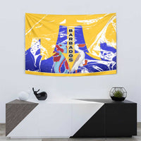 Barbados Coat of Arms Tapestry with Yellow Blue Pelican Dolphin Graphic - Wonder Print Shop