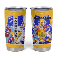 Barbados Coat of Arms Tumbler Cup with Yellow Blue Pelican Dolphin Graphic - Wonder Print Shop
