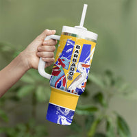 Barbados Coat of Arms Tumbler With Handle with Yellow Blue Pelican Dolphin Graphic - Wonder Print Shop