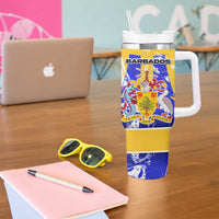 Barbados Coat of Arms Tumbler With Handle with Yellow Blue Pelican Dolphin Graphic - Wonder Print Shop