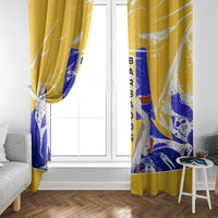 Barbados Coat of Arms Window Curtain with Yellow Blue Pelican Dolphin Graphic - Wonder Print Shop