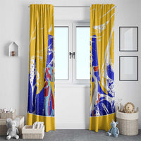 Barbados Coat of Arms Window Curtain with Yellow Blue Pelican Dolphin Graphic - Wonder Print Shop