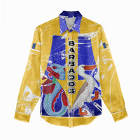 Barbados Coat of Arms Women Casual Shirt with Yellow Blue Pelican Dolphin Graphic - Wonder Print Shop