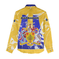 Barbados Coat of Arms Women Casual Shirt with Yellow Blue Pelican Dolphin Graphic - Wonder Print Shop