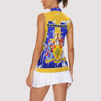 Barbados Coat of Arms Women Sleeveless Polo Shirt with Yellow Blue Pelican Dolphin Graphic - Wonder Print Shop
