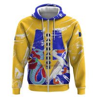 Barbados Coat of Arms Zip Hoodie with Yellow Blue Pelican Dolphin Graphic - Wonder Print Shop