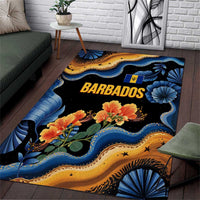 Barbados Floral Wave Area Rug with Tropical Hibiscus Print Black and Gold - Wonder Print Shop
