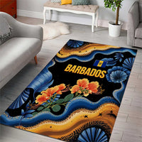 Barbados Floral Wave Area Rug with Tropical Hibiscus Print Black and Gold - Wonder Print Shop