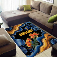 Barbados Floral Wave Area Rug with Tropical Hibiscus Print Black and Gold - Wonder Print Shop