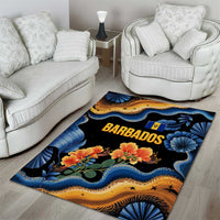 Barbados Floral Wave Area Rug with Tropical Hibiscus Print Black and Gold - Wonder Print Shop