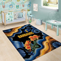 Barbados Floral Wave Area Rug with Tropical Hibiscus Print Black and Gold - Wonder Print Shop