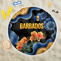 Barbados Floral Wave Beach Blanket with Tropical Hibiscus Print Black and Gold - Wonder Print Shop