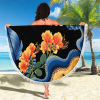 Barbados Floral Wave Beach Blanket with Tropical Hibiscus Print Black and Gold - Wonder Print Shop