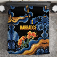 Barbados Floral Wave Bedding Set with Tropical Hibiscus Print Black and Gold - Wonder Print Shop