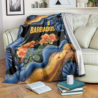 Barbados Floral Wave Blanket with Tropical Hibiscus Print Black and Gold - Wonder Print Shop