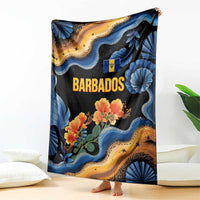 Barbados Floral Wave Blanket with Tropical Hibiscus Print Black and Gold - Wonder Print Shop