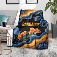 Barbados Floral Wave Blanket with Tropical Hibiscus Print Black and Gold - Wonder Print Shop