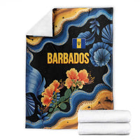 Barbados Floral Wave Blanket with Tropical Hibiscus Print Black and Gold - Wonder Print Shop