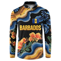 Barbados Floral Wave Button Sweatshirt with Tropical Hibiscus Print Black and Gold - Wonder Print Shop