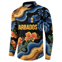 Barbados Floral Wave Button Sweatshirt with Tropical Hibiscus Print Black and Gold - Wonder Print Shop