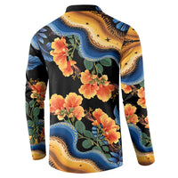 Barbados Floral Wave Button Sweatshirt with Tropical Hibiscus Print Black and Gold - Wonder Print Shop