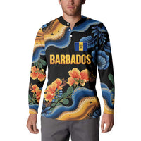Barbados Floral Wave Button Sweatshirt with Tropical Hibiscus Print Black and Gold - Wonder Print Shop