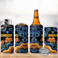 Barbados Floral Wave 4 in 1 Can Cooler Tumbler with Tropical Hibiscus Print Black and Gold - Wonder Print Shop