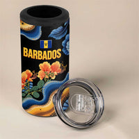 Barbados Floral Wave 4 in 1 Can Cooler Tumbler with Tropical Hibiscus Print Black and Gold - Wonder Print Shop