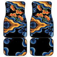 Barbados Floral Wave Car Mats with Tropical Hibiscus Print Black and Gold - Wonder Print Shop