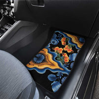Barbados Floral Wave Car Mats with Tropical Hibiscus Print Black and Gold - Wonder Print Shop