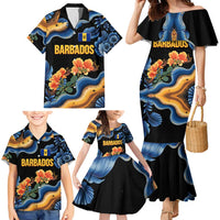 Barbados Floral Wave Family Matching Mermaid Dress and Hawaiian Shirt with Tropical Hibiscus Print Black and Gold - Wonder Print Shop