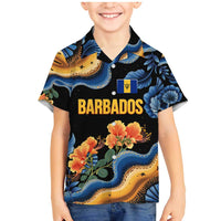 Barbados Floral Wave Family Matching Mermaid Dress and Hawaiian Shirt with Tropical Hibiscus Print Black and Gold - Wonder Print Shop
