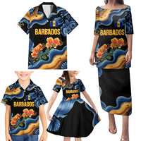Barbados Floral Wave Family Matching Puletasi and Hawaiian Shirt with Tropical Hibiscus Print Black and Gold - Wonder Print Shop