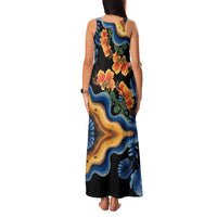 Barbados Floral Wave Family Matching Tank Maxi Dress and Hawaiian Shirt with Tropical Hibiscus Print Black and Gold - Wonder Print Shop