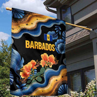 Barbados Floral Wave Garden Flag with Tropical Hibiscus Print Black and Gold - Wonder Print Shop